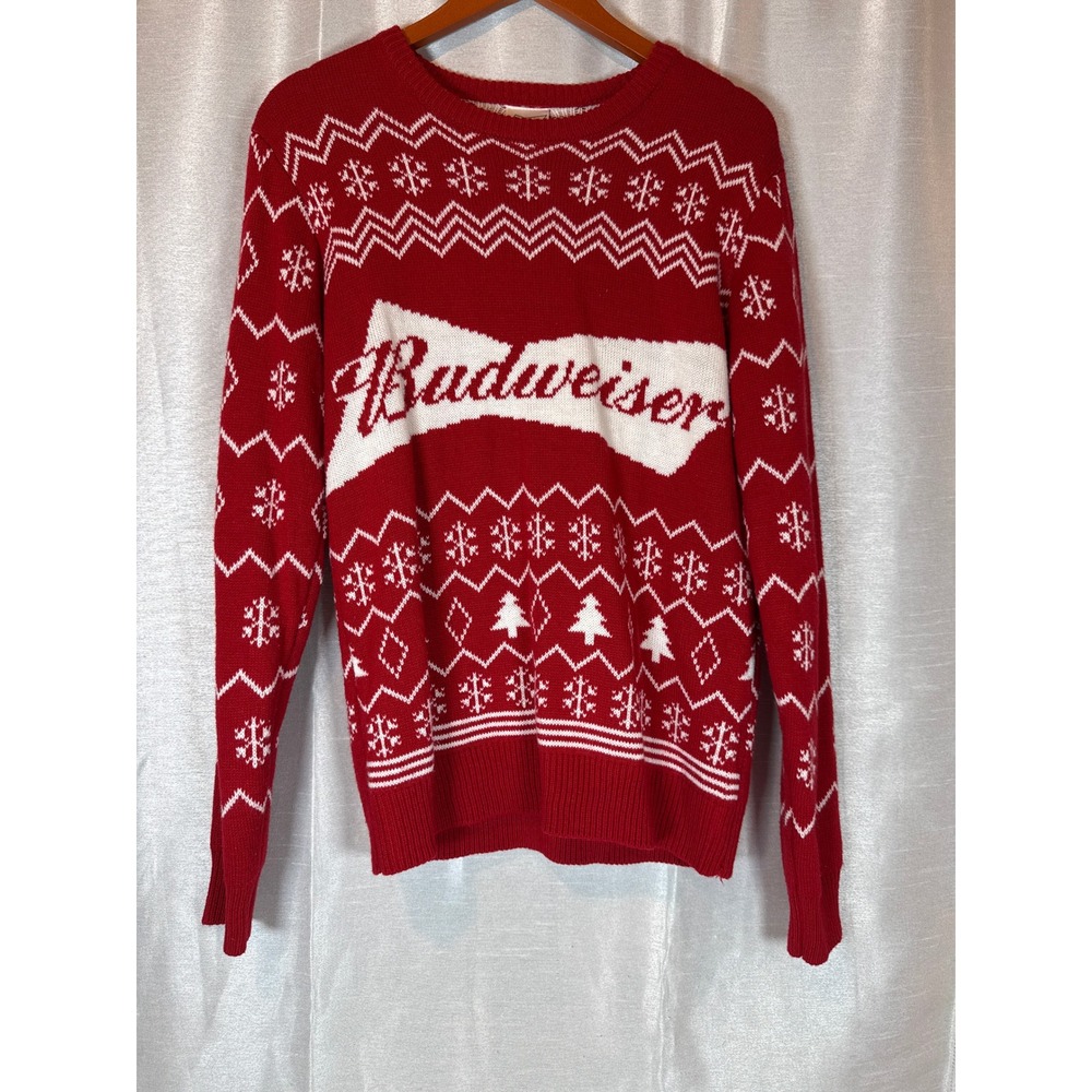 Budweiser Ugly Christmas Sweater Mens Medium Red Beer Holiday Party size medium